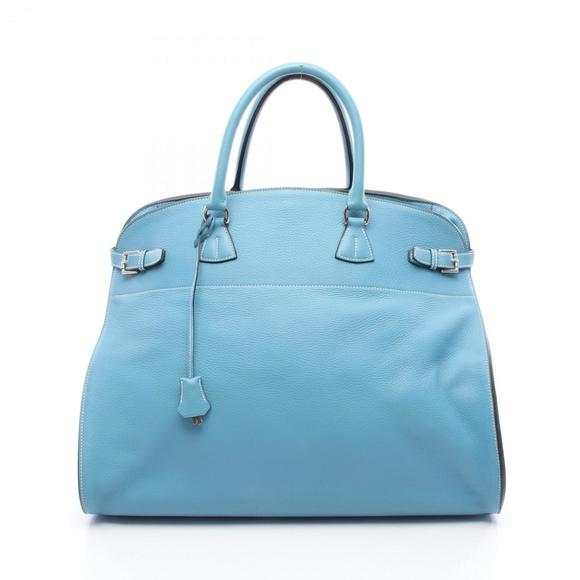 Hermes Hermès Frontière Boston Bag, Leather, Taurillon Clemence Women's, Blue - Picture 1 of 8